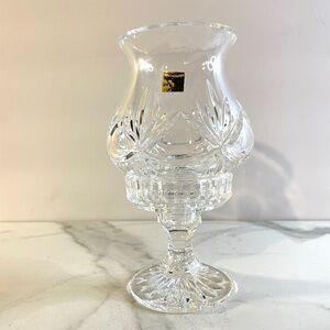 VTG Made In Poland Hand Cut Crystal Fairy Lamp Hurricane Candle Holder 7.5"
